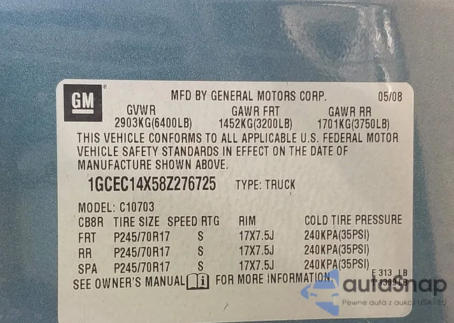 1GCEC14X58Z276725: 42954522