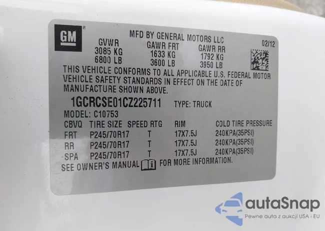 1GCRCSE01CZ225711: 42954527