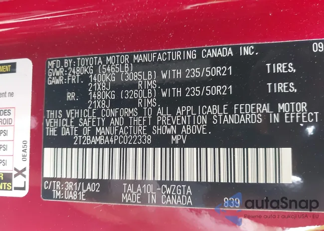 2T2BAMBA4PC022338: 42954555