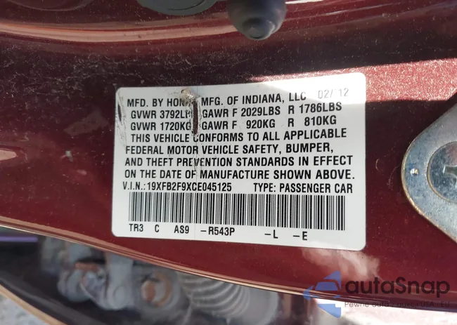 19XFB2F9XCE045125: 42954700