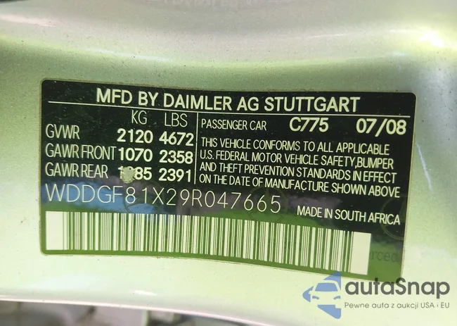 WDDGF81X29R047665: 42954776