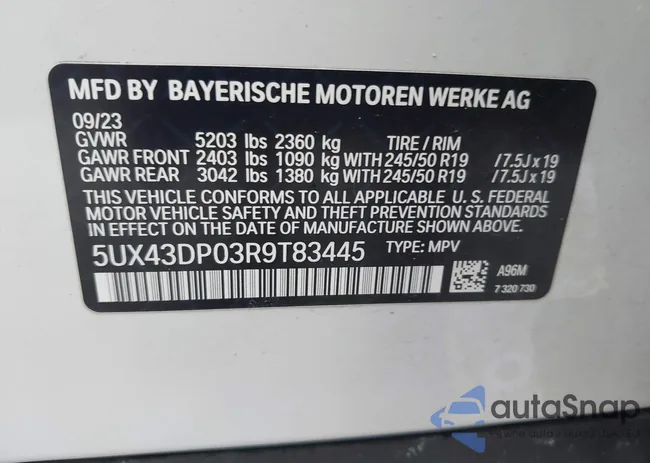 5UX43DP03R9T83445: 42955018