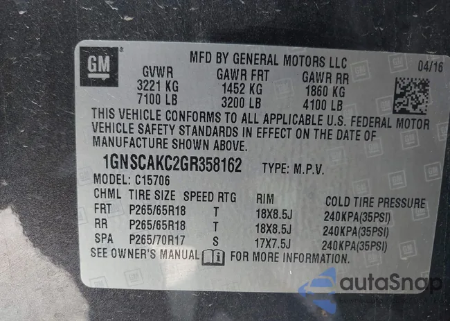 1GNSCAKC2GR358162: 42956737