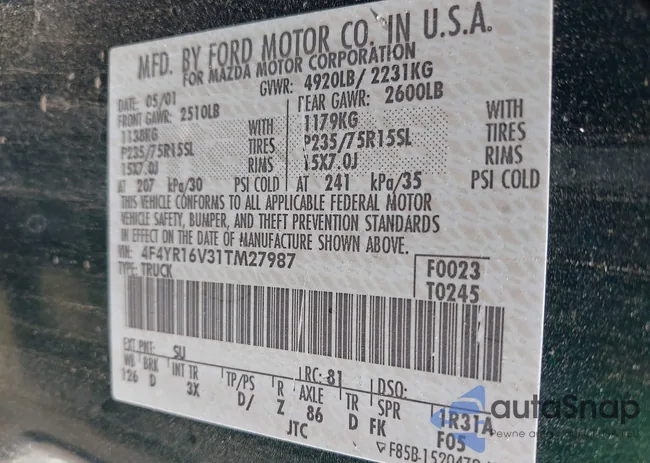 4F4YR16V31TM27987: 42956383