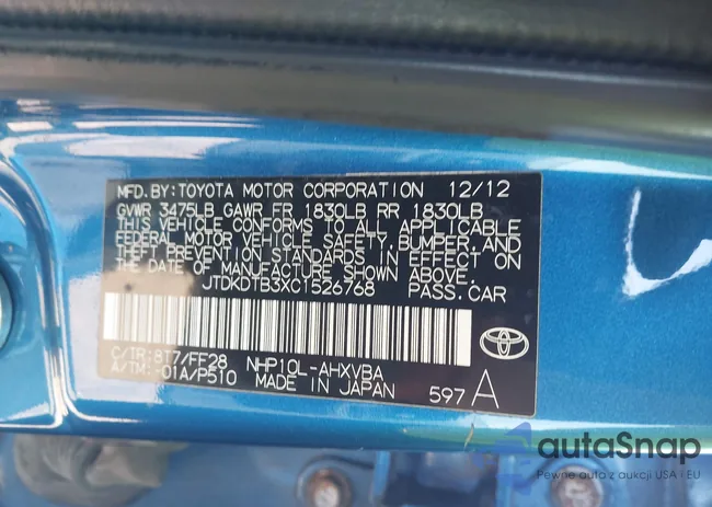 JTDKDTB3XC1526768: 42957688