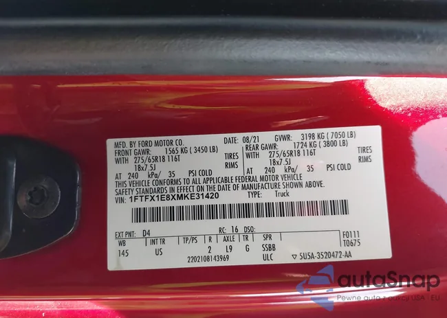 1FTFX1E8XMKE31420: 42957906