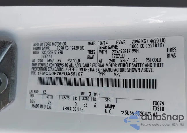 1FMCU0F76FUA56107: 42957909