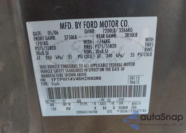 1FTPW14V46KD69286: 42957268