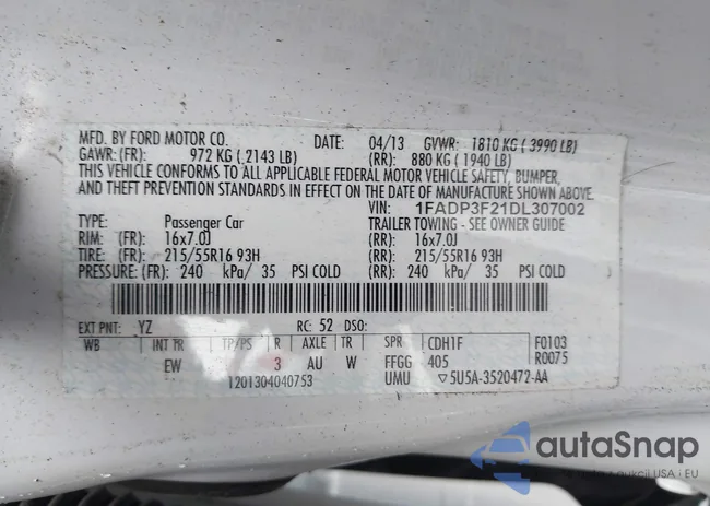 1FADP3F21DL307002: 42958394