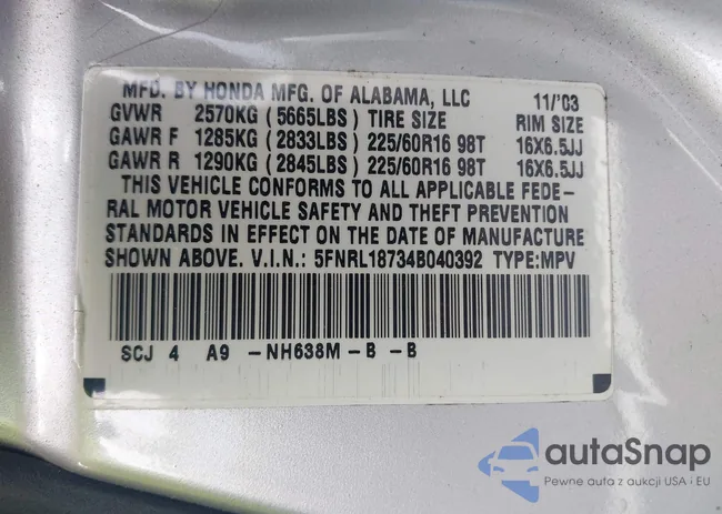 5FNRL18734B040392: 42958580