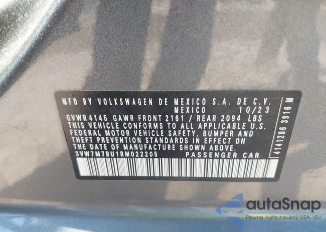 3VW7M7BU1RM022205: 42958325