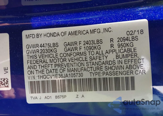 1HGCV1E36JA105730: 42958369