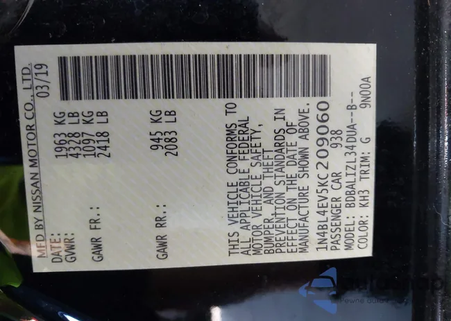 1N4BL4EV5KC209060: 42959633