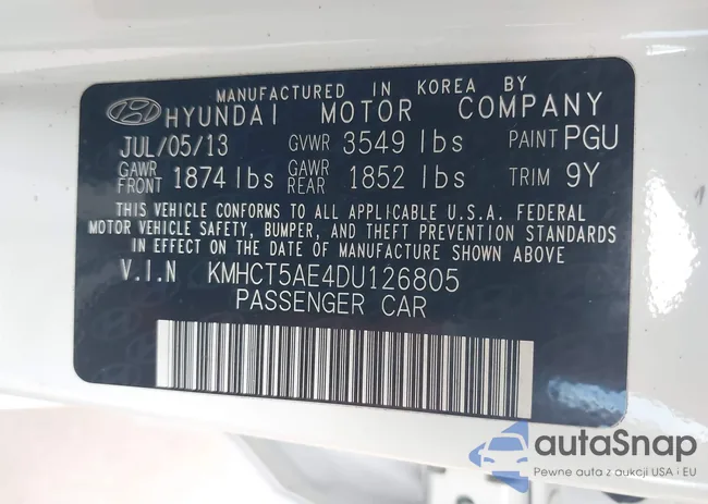 KMHCT5AE4DU126805: 42959785