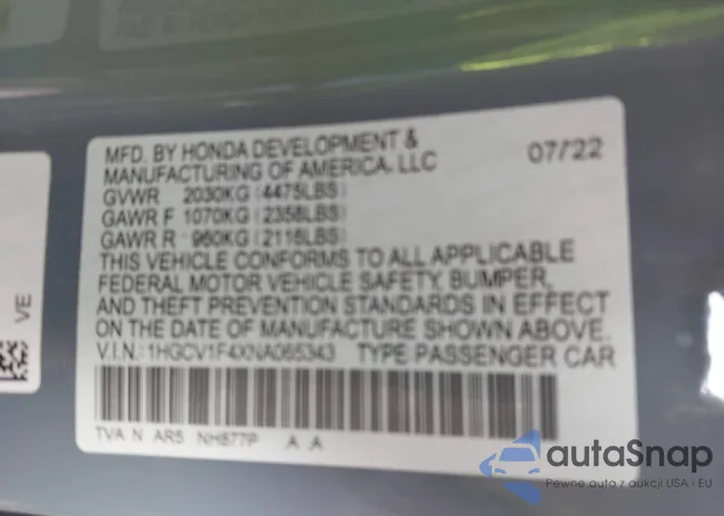 1HGCV1F4XNA065343: 42960627