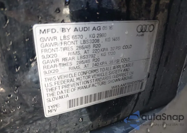 WA1LAAF79HD017947: 42960719