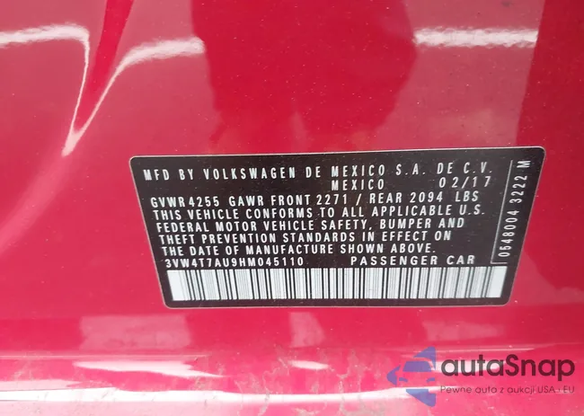 3VW4T7AU9HM045110: 42960180