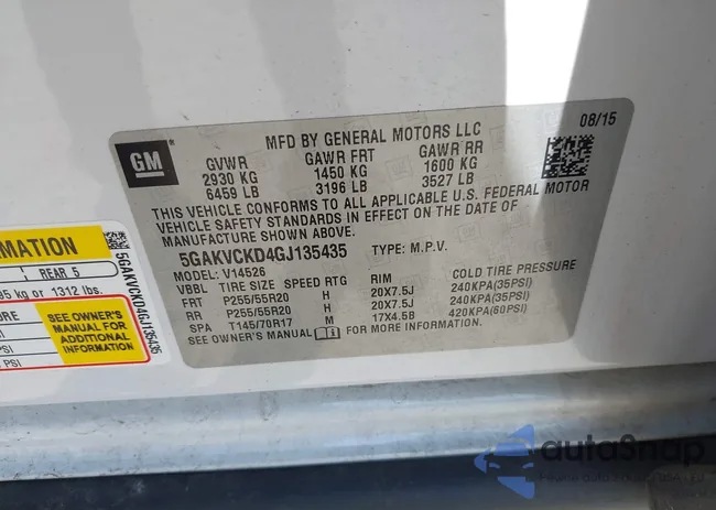 5GAKVCKD4GJ135435: 42961957