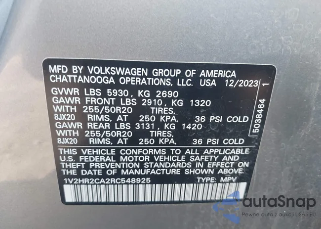 1V2HR2CA2RC548925: 42961088