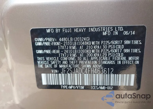 JF2SJADC4FH463612: 42961241