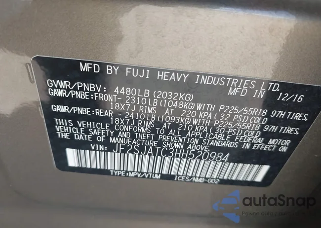 JF2SJATC3HH520984: 42962425