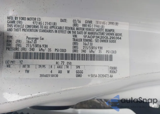 1FADP3K20GL290364: 42962612