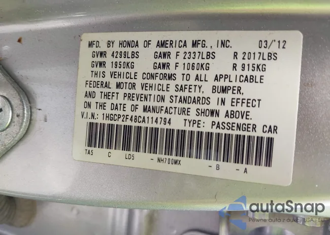 1HGCP2F48CA114794: 42962822