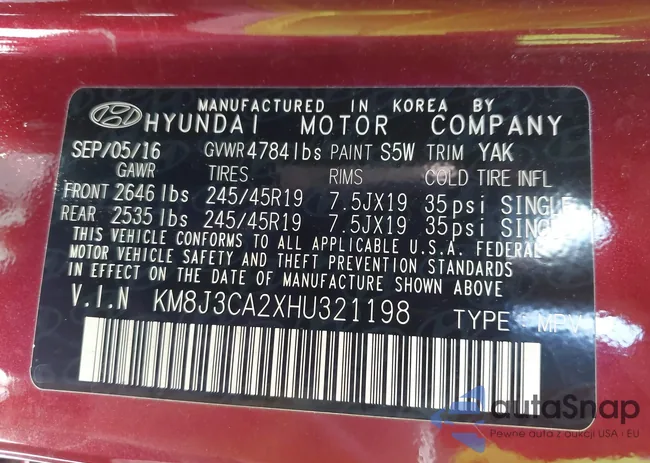 KM8J3CA2XHU321198: 42962872