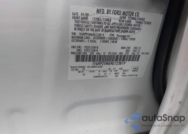 1FAHP25W69G123819: 42963443