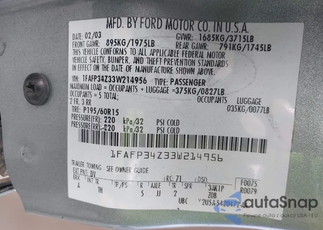 1FAFP34Z33W214956: 42963313