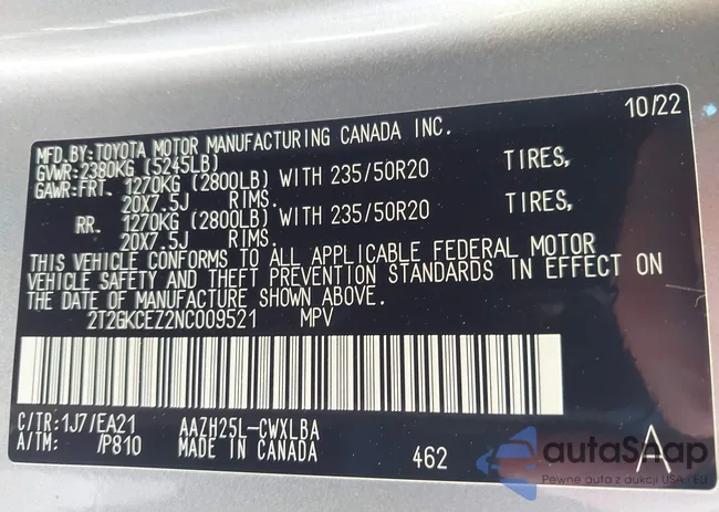 2T2GKCEZ2NC009521: 42964523