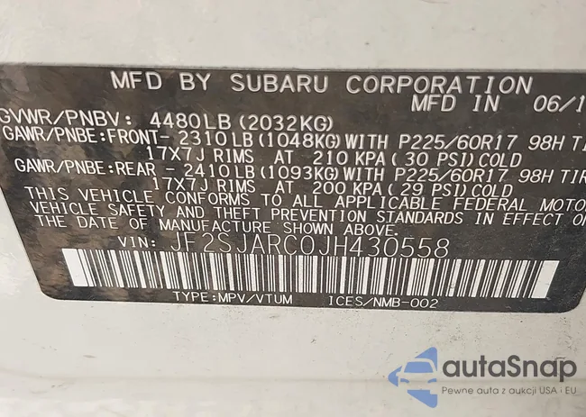 JF2SJARC0JH430558: 42964541