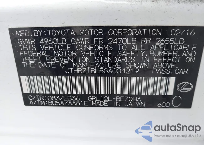 JTHBZ1BL5GA004219: 42964115