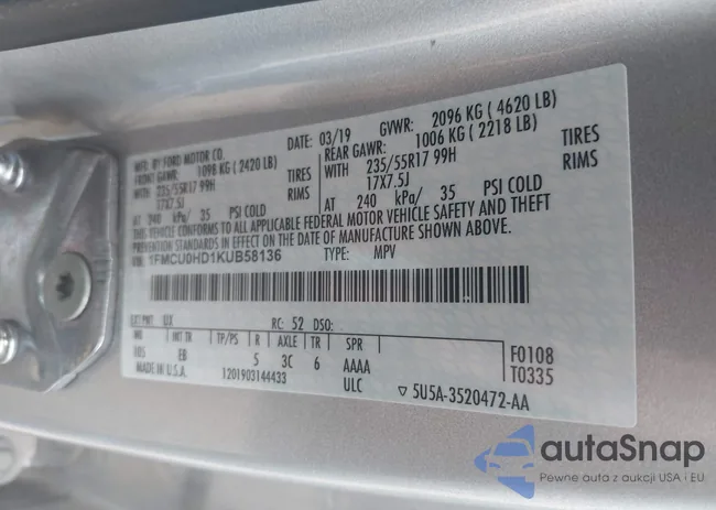 1FMCU0HD1KUB58136: 42965389