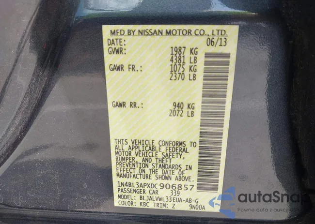 1N4BL3APXDC906857: 42965335