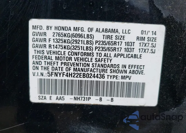 5FNYF4H22EB024436: 42965336