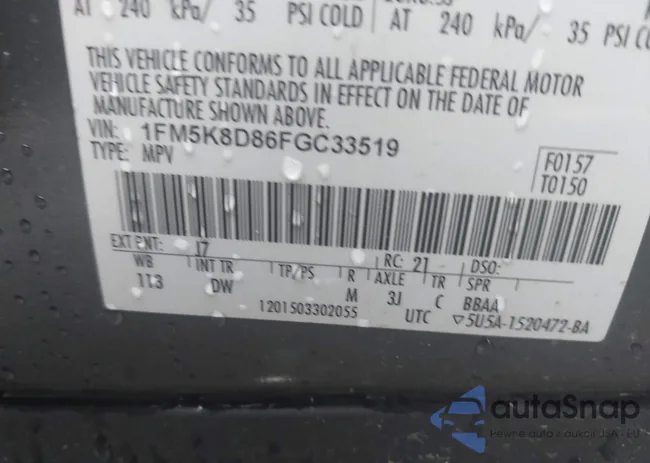 1FM5K8D86FGC33519: 42965361