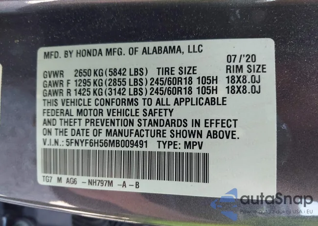 5FNYF6H56MB009491: 42966348