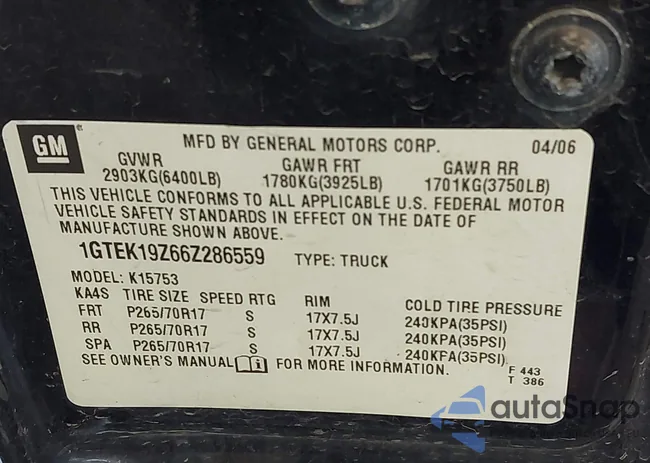 1GTEK19Z66Z286559: 42966359