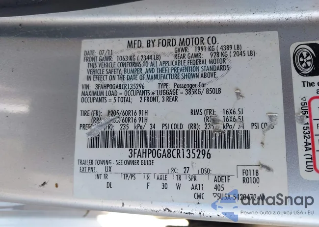 3FAHP0GA8CR135296: 42967610