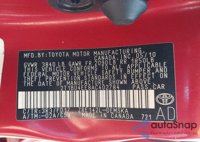 2T1BU4EE8AC402784: 42967735