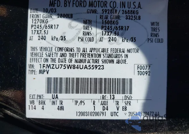 1FMZU75W84UA55923: 42967764