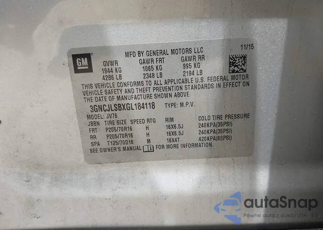 3GNCJLSBXGL184118: 42967976