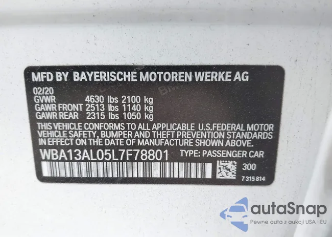 WBA13AL05L7F78801: 42968789