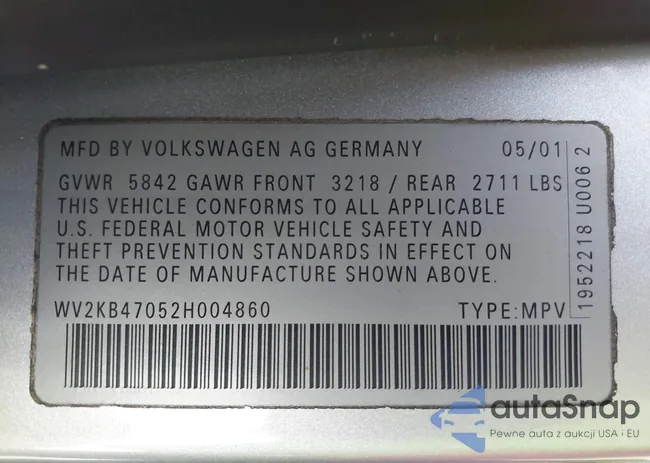 WV2KB47052H004860: 42968828