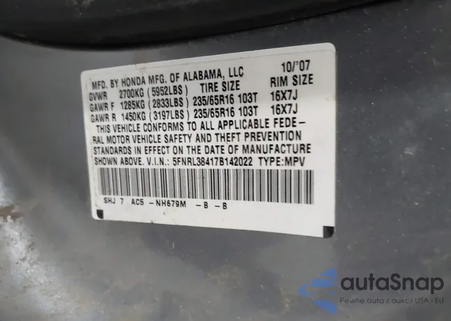 5FNRL38417B142022: 42968928