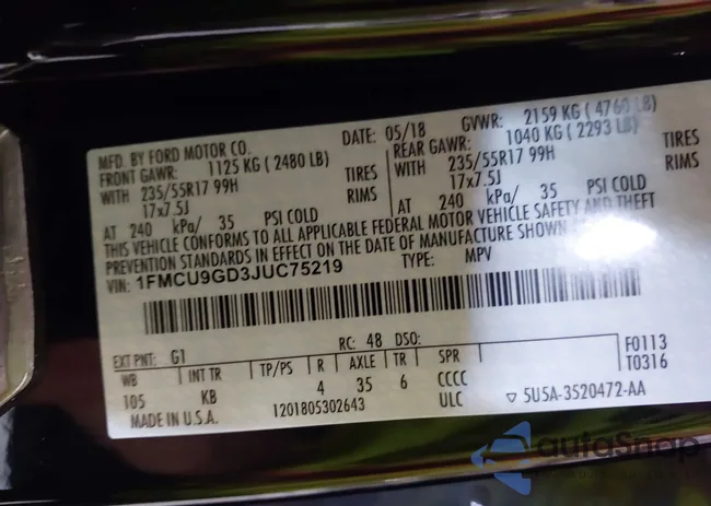 1FMCU9GD3JUC75219: 42968055