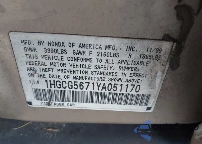 1HGCG5671YA051170: 42968096