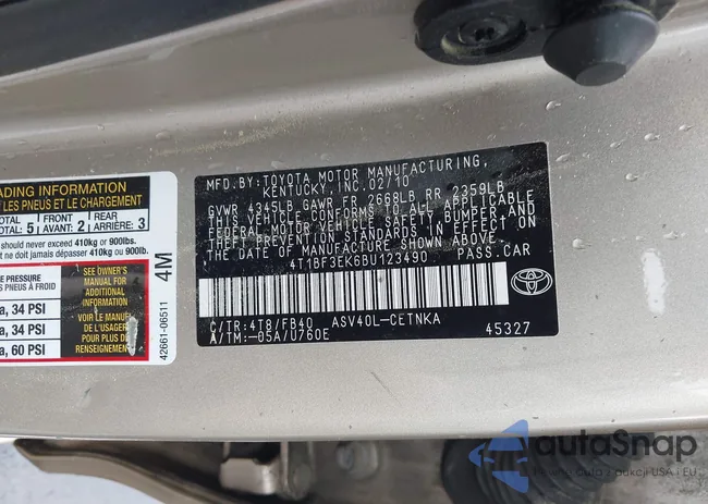 4T1BF3EK6BU123490: 42969511