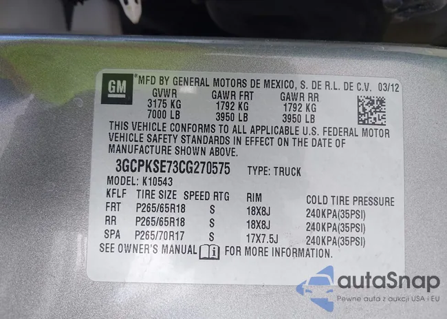 3GCPKSE73CG270575: 42969765